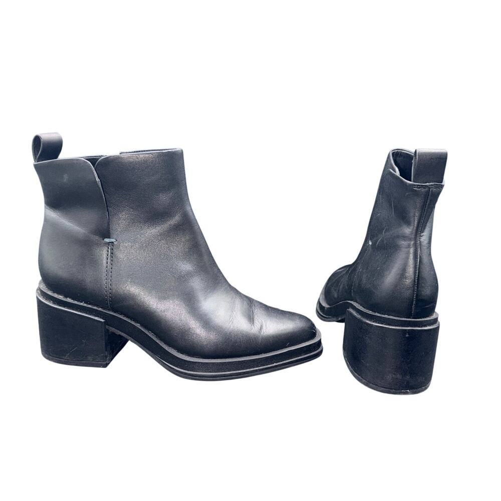 Franco Sarto Ladalen Black Leather Ankle Boots Women 6M Square Toe Block Heel
